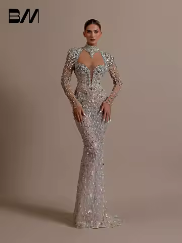 Silver Charming See Through Evening Dress Corset Luxurious Crystals Elegant Prom Gown Backless Customized Wedding Party Wear