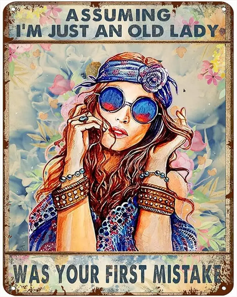 Vintage Halloween Tin Sign Assuming I'm Just an Old Lady was Your First Mistake Metal Tin Sign Wall Decor Home Art