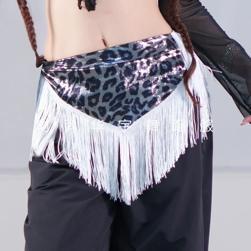 벨리댄스 힙 타월 레오파드 프린트 프린지 웨이스트 체인 연습 무대 공연 벨트