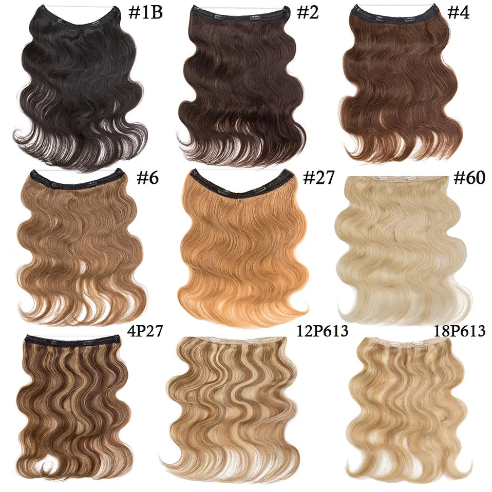 SEGO Invisible Wire Hair Extensions Real Human Hair with Transparent Wire Adjustable Secure Clips Body Wave Hairpiece Highlight