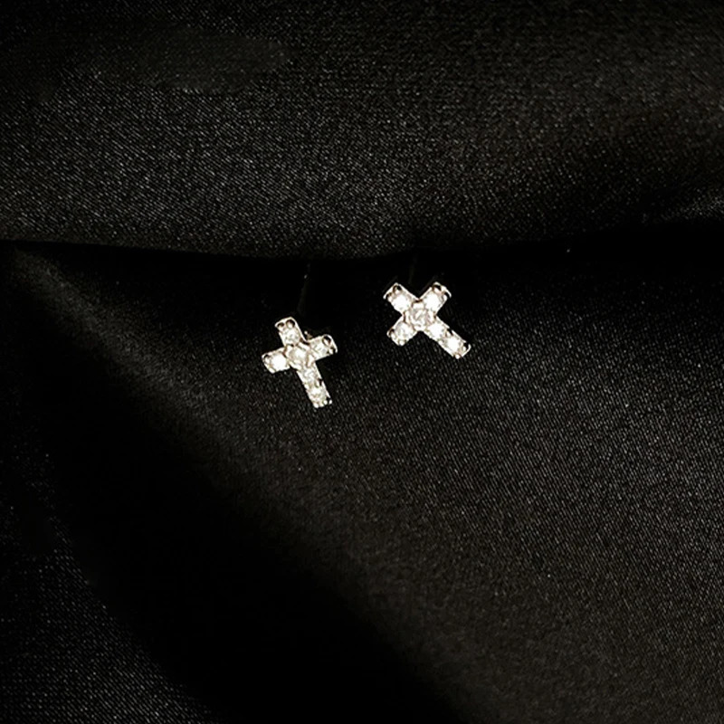 

Anziw Cross Stud Earrings for Women Men S925 Silver Cubic Zirconia Vintage Mini Religious Earrings High Quality Fine Jewelry