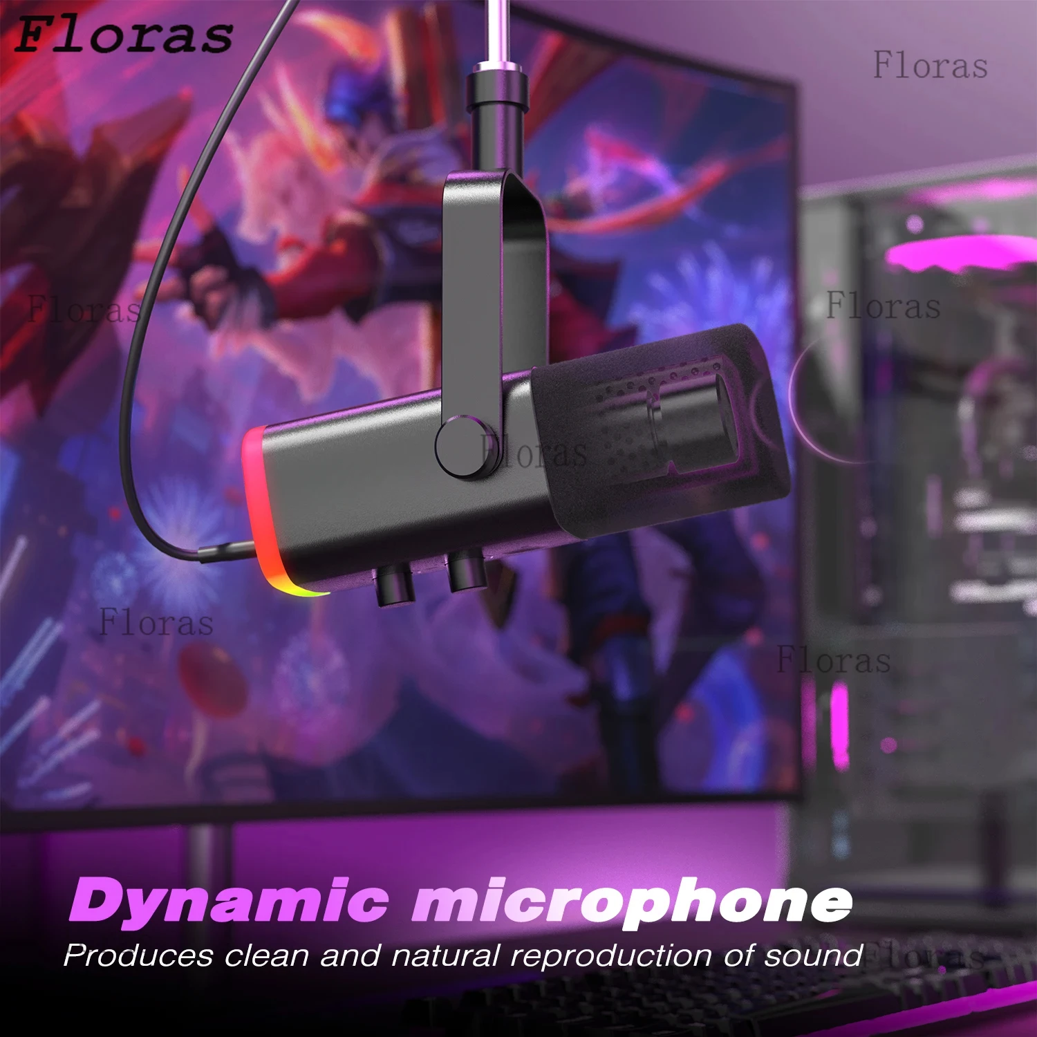 USB/XLR Dynamic Microphone with Touch Mute Button,Headphone jack,I/O Controls,for PC PS5/4 mixer,Gaming MIC Ampligame AM8