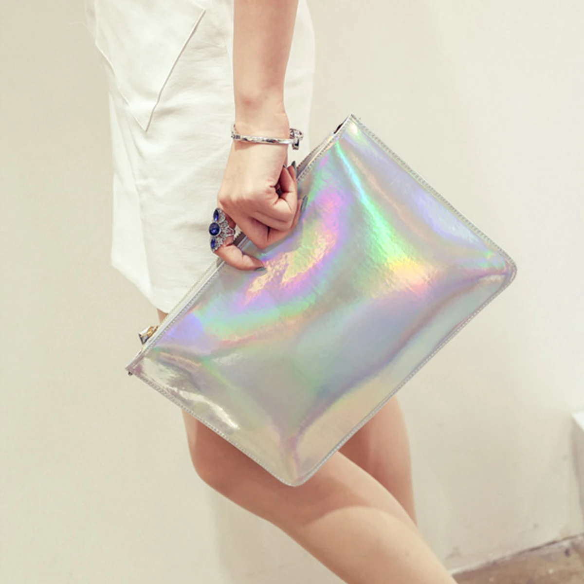 

Dazzle Color Envelop Pu Bag Women Shopping Storage Pouch Large Capacity Makeup Organizer Mirror Lipstick Wallet Keys