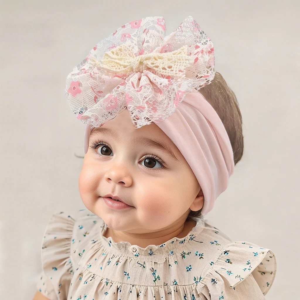 

0-3Y Lace Flower Baby Girls Headbands Little Bow Newborn Nylon Headwrap Hairband Turban Kids Hair Accessories Children Headbands