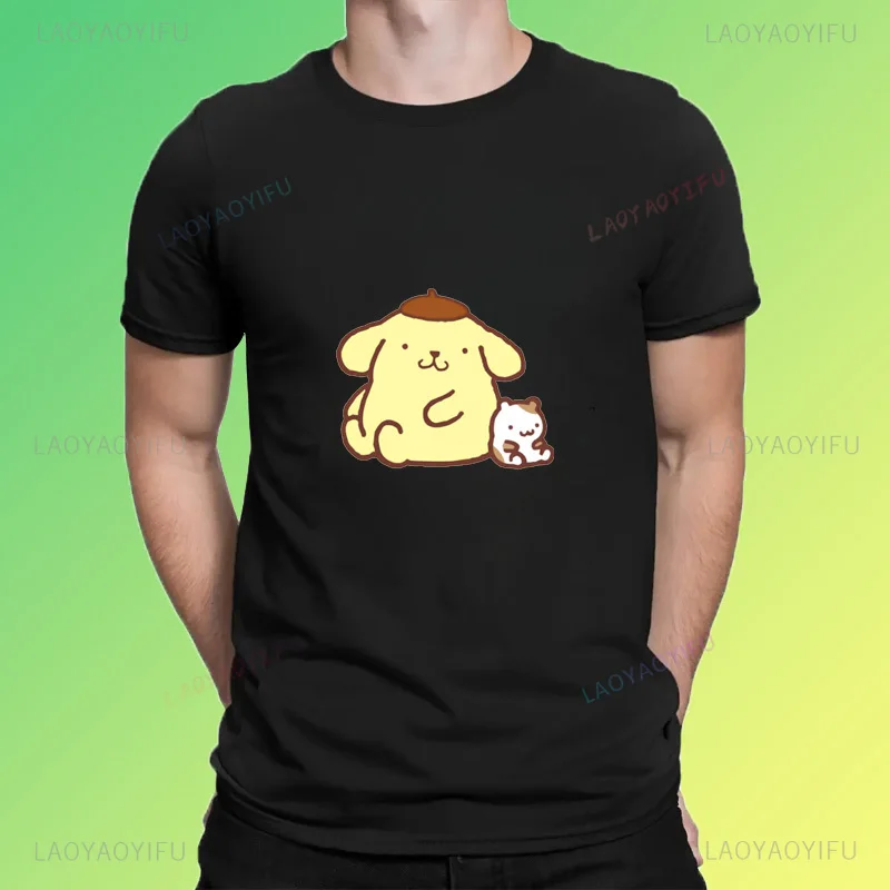 Pompompurin hot chocolate weather cartoon printed pattern street wear casual fashion men women universal short-sleeved T-shirt