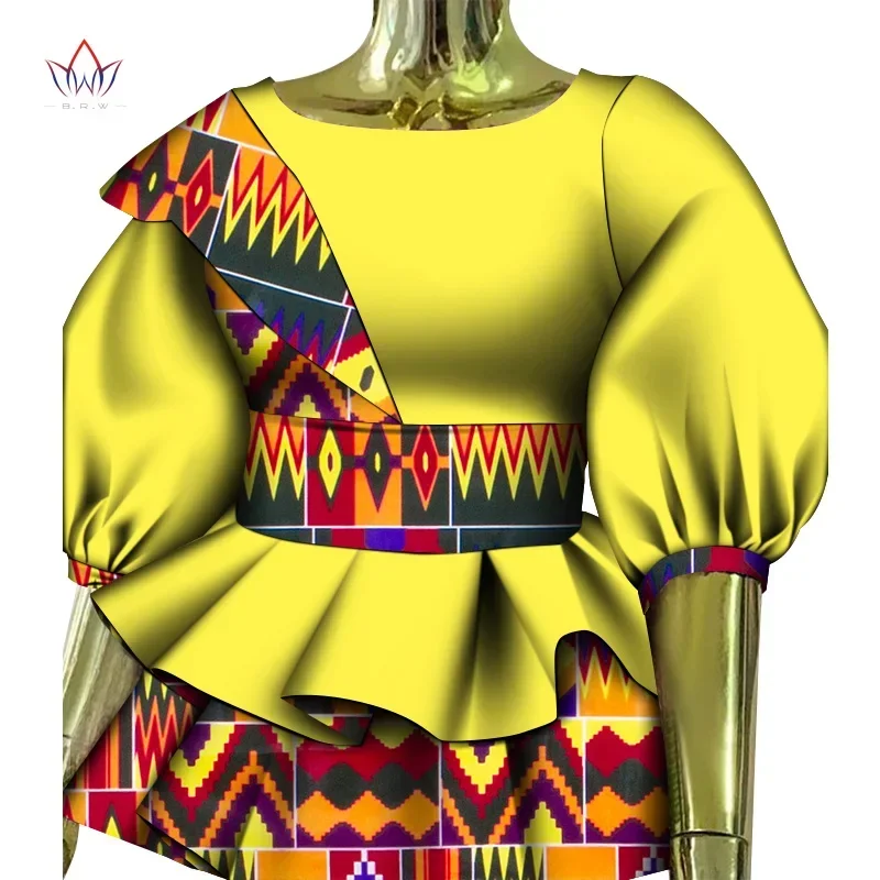 Bintarealwax African Women Shirt Fashion Packwrok Tops Double Pendulum Designs Women\'s Shirts Plus Size  African Clothing WY647