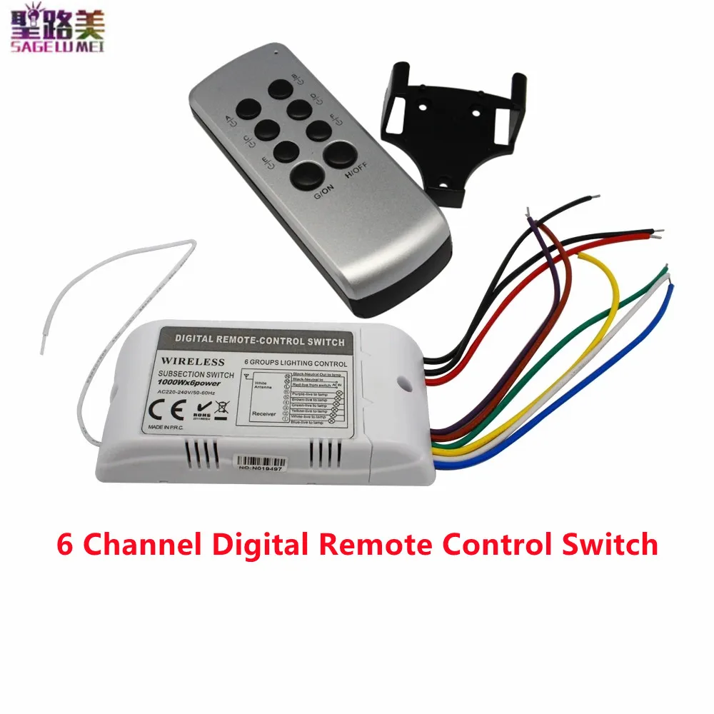 

High Voltage 6 Channel Remote Switch Controller LED Wireless Digital Subsection Grouped Remote Control Switch 220V for Led Light