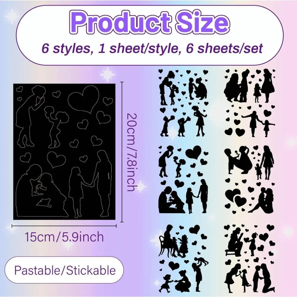 6 Sheets Mother's Day Mason Jar Decals Heart Stickers Die Cuts Silhouettes Self-Adhesive PVC Waterproof for Craft Scrapbook