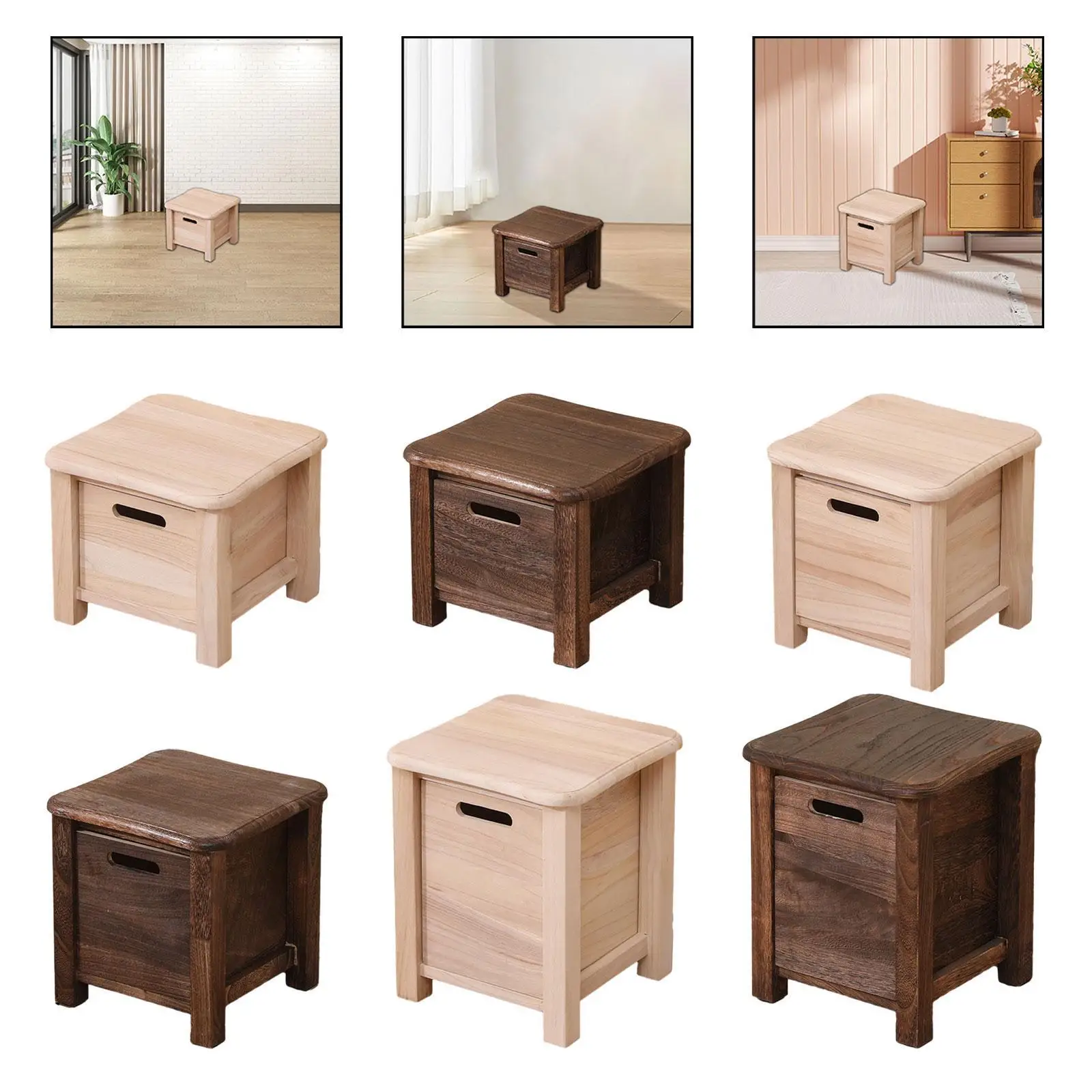 Wooden Storage Stool Decor with Rounded Edges for Office Living Room Doorway