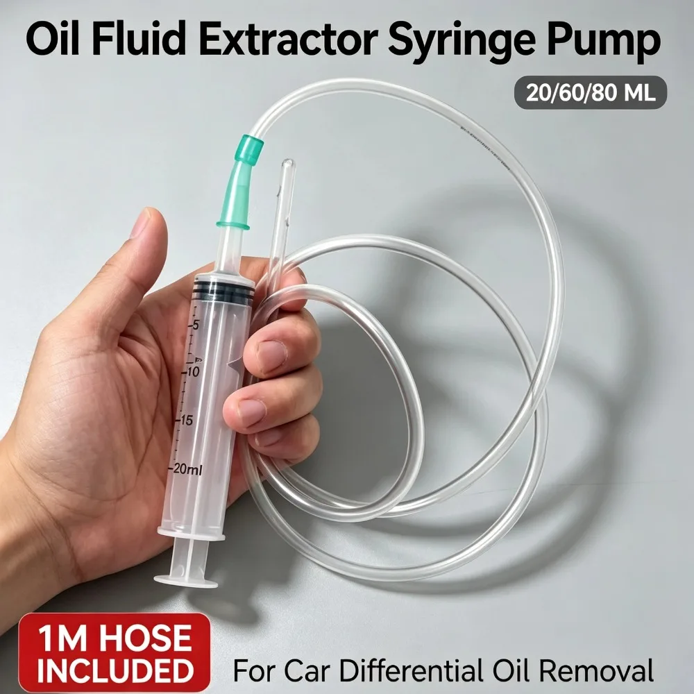 Plastic Syringe Oil Pump Extractor with 1M Hose Car Fluid Suction Injector for Vehicle Gear Oil Differential Liquid Transfer