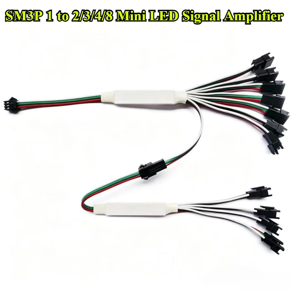 Mini LED Signal Amplifier 1-to-2/3/4/8 TTL Repeater Module for WS2812B/SK6812 RGBIC Strip 3Pin Addressable Pixel Lights 5-24V