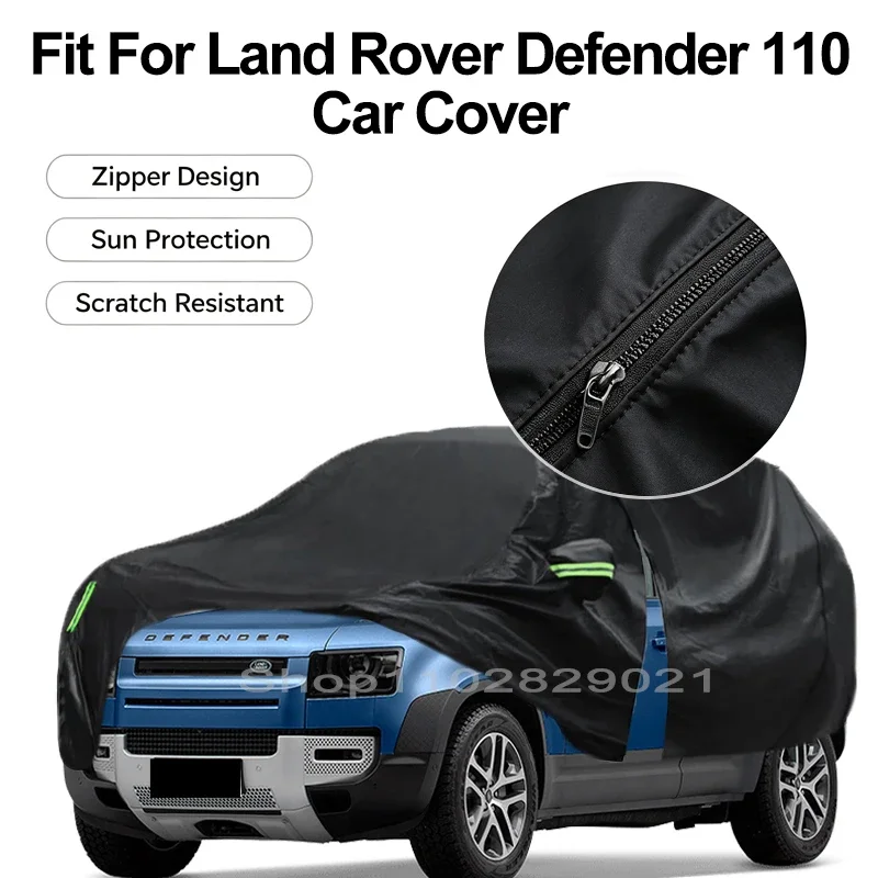 Zipper Door Waterproof Car Cover For Land Rover Defender 110 Windproof Dustproof UV Protection All Weather Auto Protector