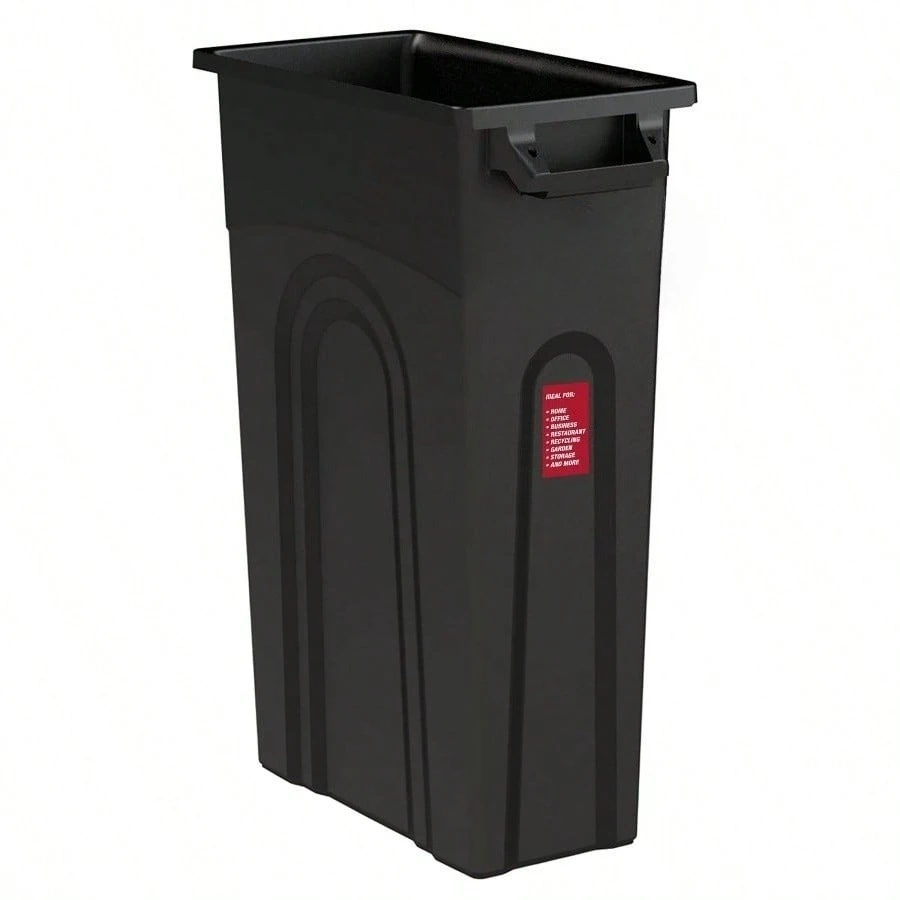 

23 Gallon Heavy Duty Plastic Highboy Garbage Container, Black - Commercial Grade Trash Bin with Bag Cinch