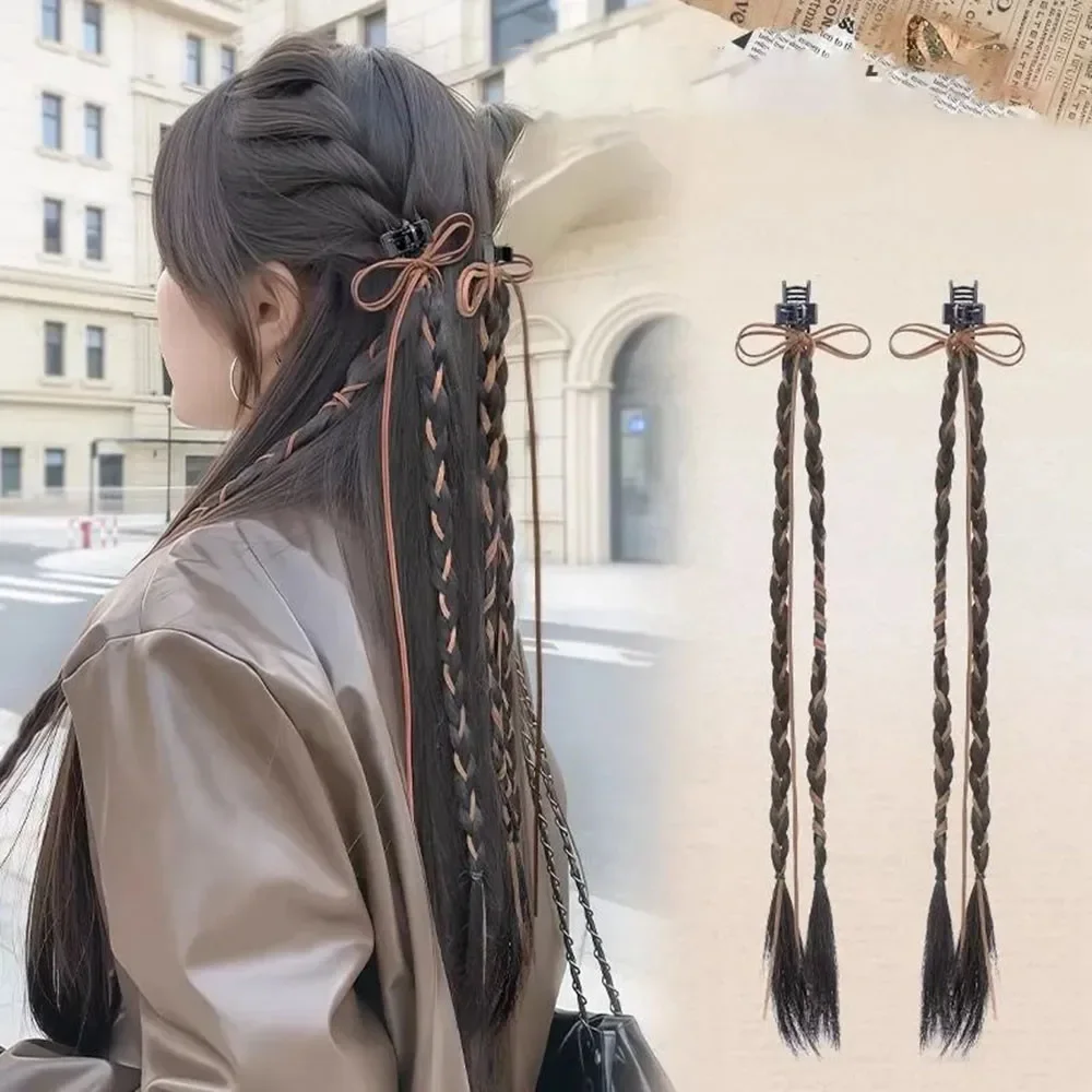 1PC Y2K Hot Girl Intrecciato Treccia Sintetica Parrucca Grab Clip Dolce Streamer Arco Hip-Hop Dreadlocks Coda di Cavallo Estensioni