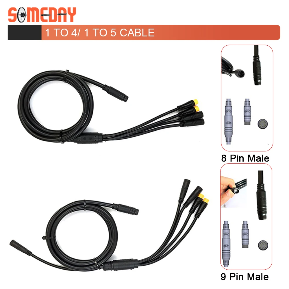 Ebike Julet Cable 2 3 4 5 Pin Motor Conversion Extension Cable Waterproof Plug 9 pin 1 to 4/1to 5 Cable For e Bike Accessories