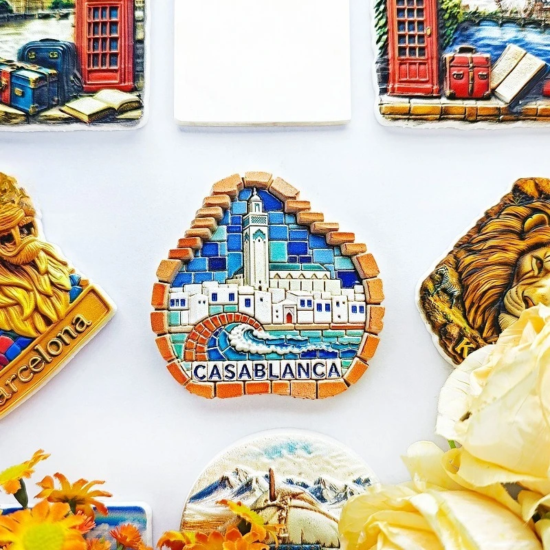 Casablanca Brick Fridge Magnet - Striking 3D Moroccan Coast Souvenir Unique North African Gift for Travel & Mediterranean Decor