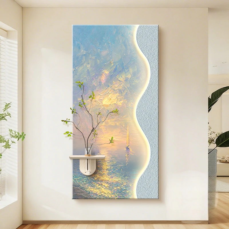 Modern Entrance LED Decoration Sandstone Painting Waves Home Decoration Living Room Bedroom Sofa Corridor Wall Lamp Painting