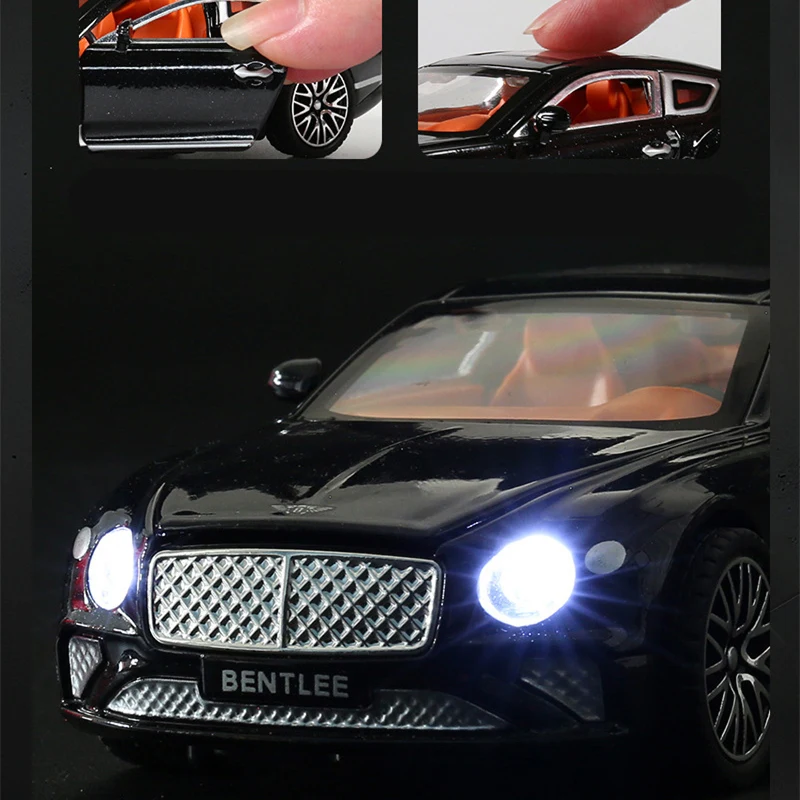 New 1:32 Continental GT Limousine Die-casting Alloy Car Model Sound and Light Pull Back Childrens Toy Collectibles Birthday gift