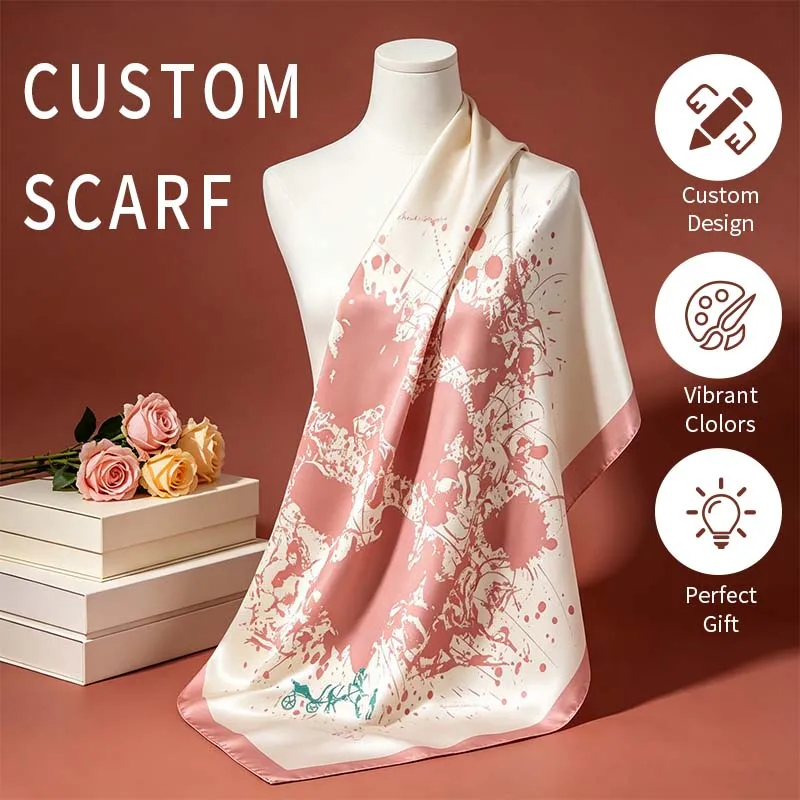 100% Mulberry Silk Crepe‑Satin Scarf Single‑Sided Print, Fashion Accessory for Women, Personalized Custom Gift