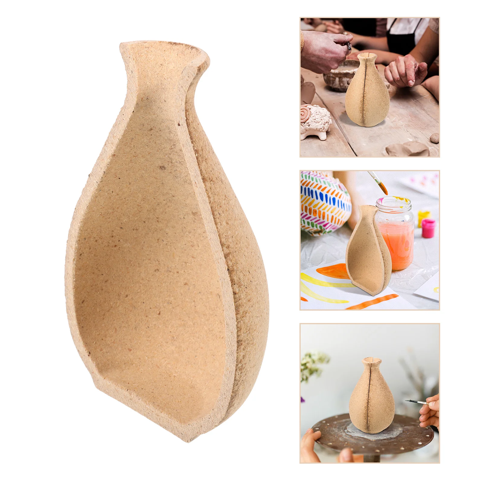 

4Pcs DIY Handmade Vases Unfinished Clay Wooden Flower Bottles for Home Office Painting Wedding Decor Artistic Boho Decoration