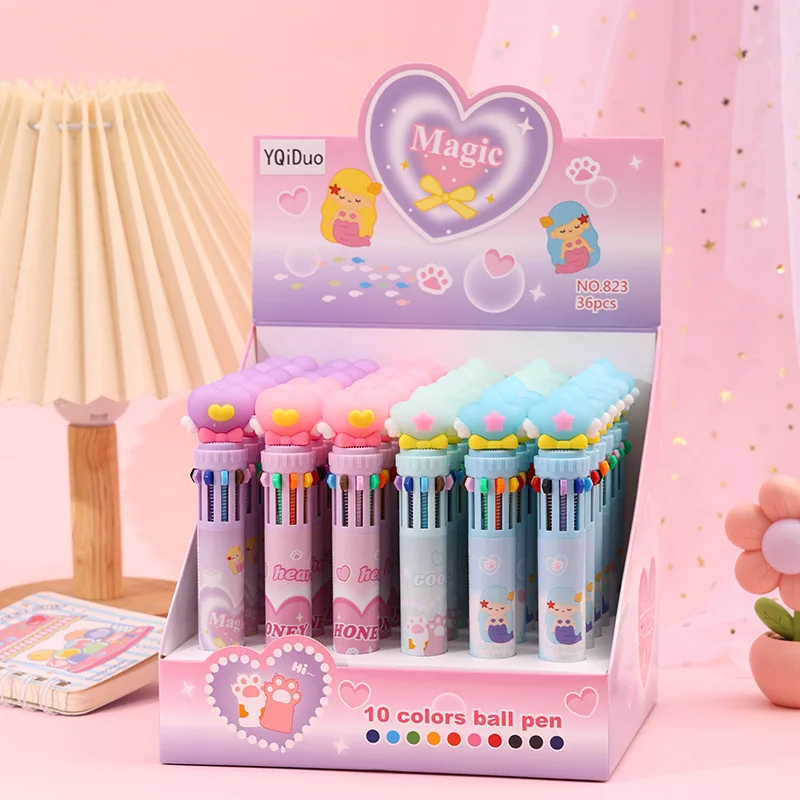 

36 шт. в коробке, новая мягкая резиновая шариковая ручка Love, 10 цветов, высококачественная многоцветная ручка для девочек, мультяшная ручка 0,7 мм