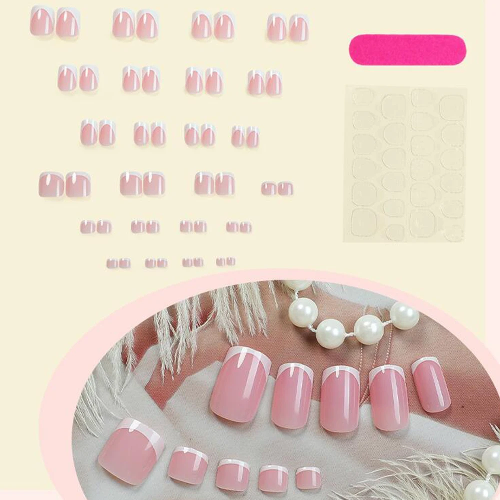 48-teiliges französisches Fuß- und Handnagel-Set, kurze, quadratische, künstliche Zehennägel, vollflächige, hautfarbene künstliche Nägel für Frauen, für den täglichen Gebrauch. – Detail 4