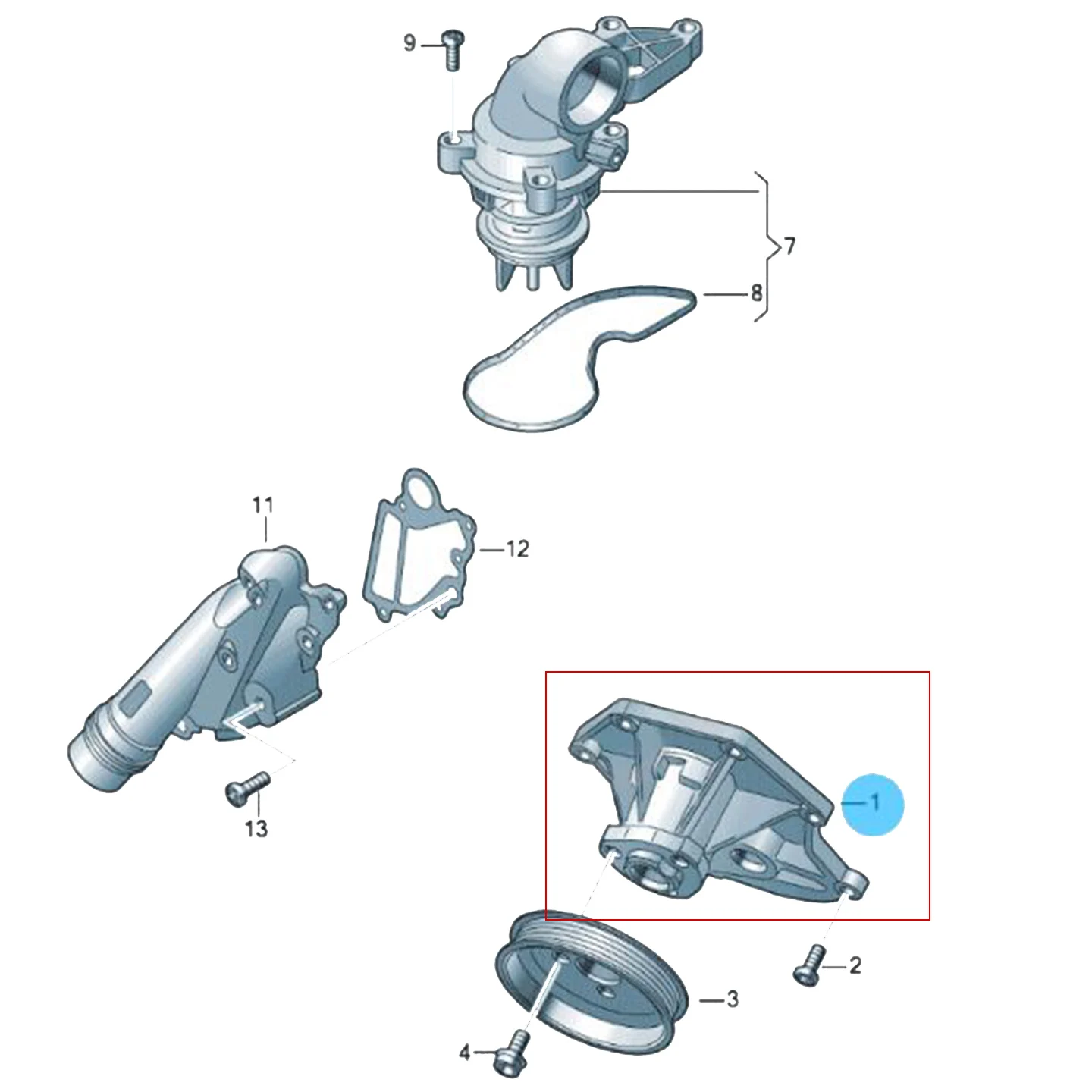 06E121005F 06E121018A Hochwertige Motorwasserpumpe für Audi Q5 Q7 A4 A5 A6 A8 2.4 2.8 3.0 3.2 V6 06E 121 018 D – Detail 1