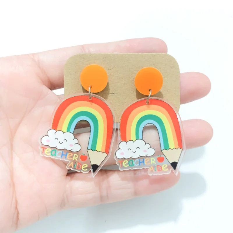 1 Pair Glitter Black Guitar Heart Acrylic Rainbow Cloud Pencil Drop Earrings For Women Cute Jewelry Large Ear Rings Gifts