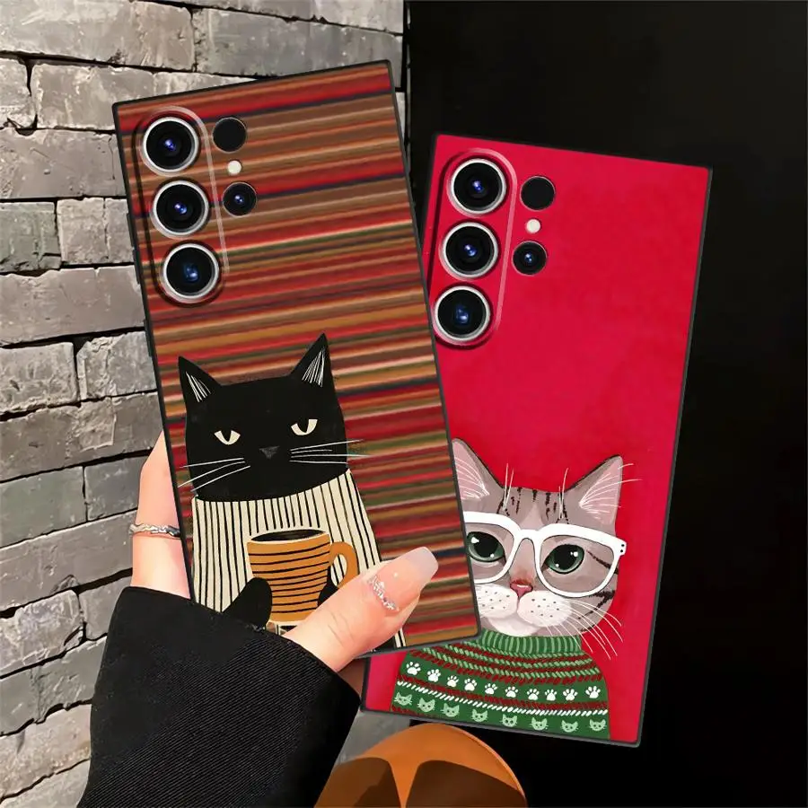 Case for Samsung Galaxy S26 S23 S20 S24 Plus S21 FE S25 Ultra Note 20 Ultra 8 9 10 S10 S9 Funda Phone Cover Striped Coffee Black
