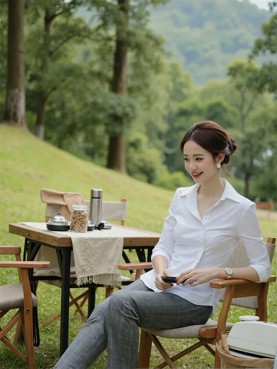 

Однотонные тонкие рубашки OL, блузки в корейском стиле, рабочие топы для женщин, весенние силовые хипстерские шелковистые пуговицы для занятий