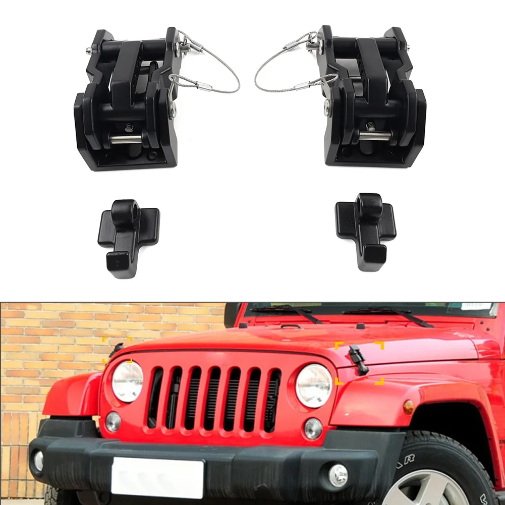 2PCS Black Car Engine Hood Lock Latch Catch Buckle Kits For Jeep Wrangler JK JKU JL