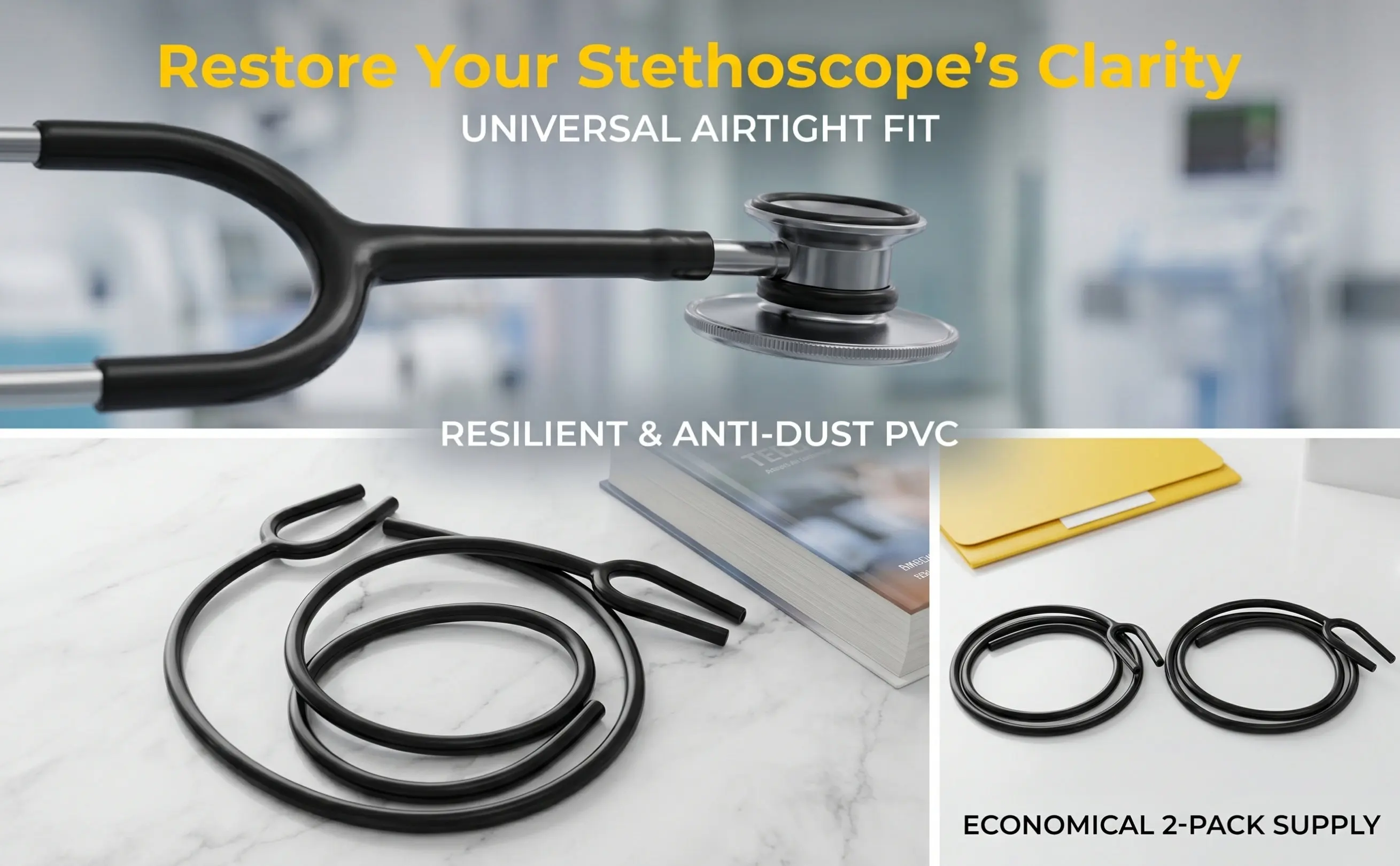 2Pcs PVC Stethoscope Replacement Tubing Y-Shaped Flexible Black Tubing for Nurses Doctors Veterinary Students Enhanced