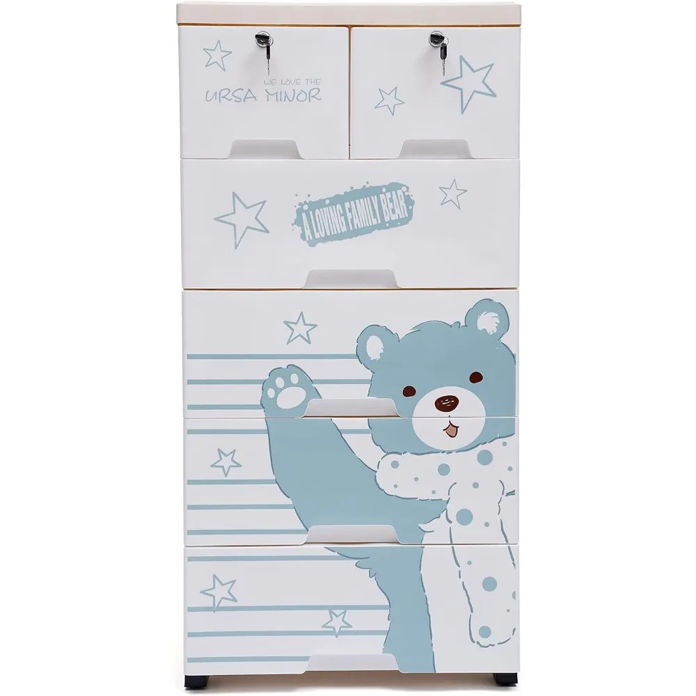 Dresser Drawer Organizers Tall Lockable Storage Cabinet Plastic Dresser with 6 Drawers and Wheel for Clothing BedroomPlayingRoom