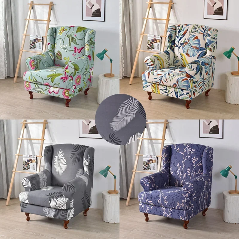 

2Pcs/Set Floral Printed Wing Chair Cover Stretch Spandex Wingback Armchair Covers Single Sofa Slipcovers Protector