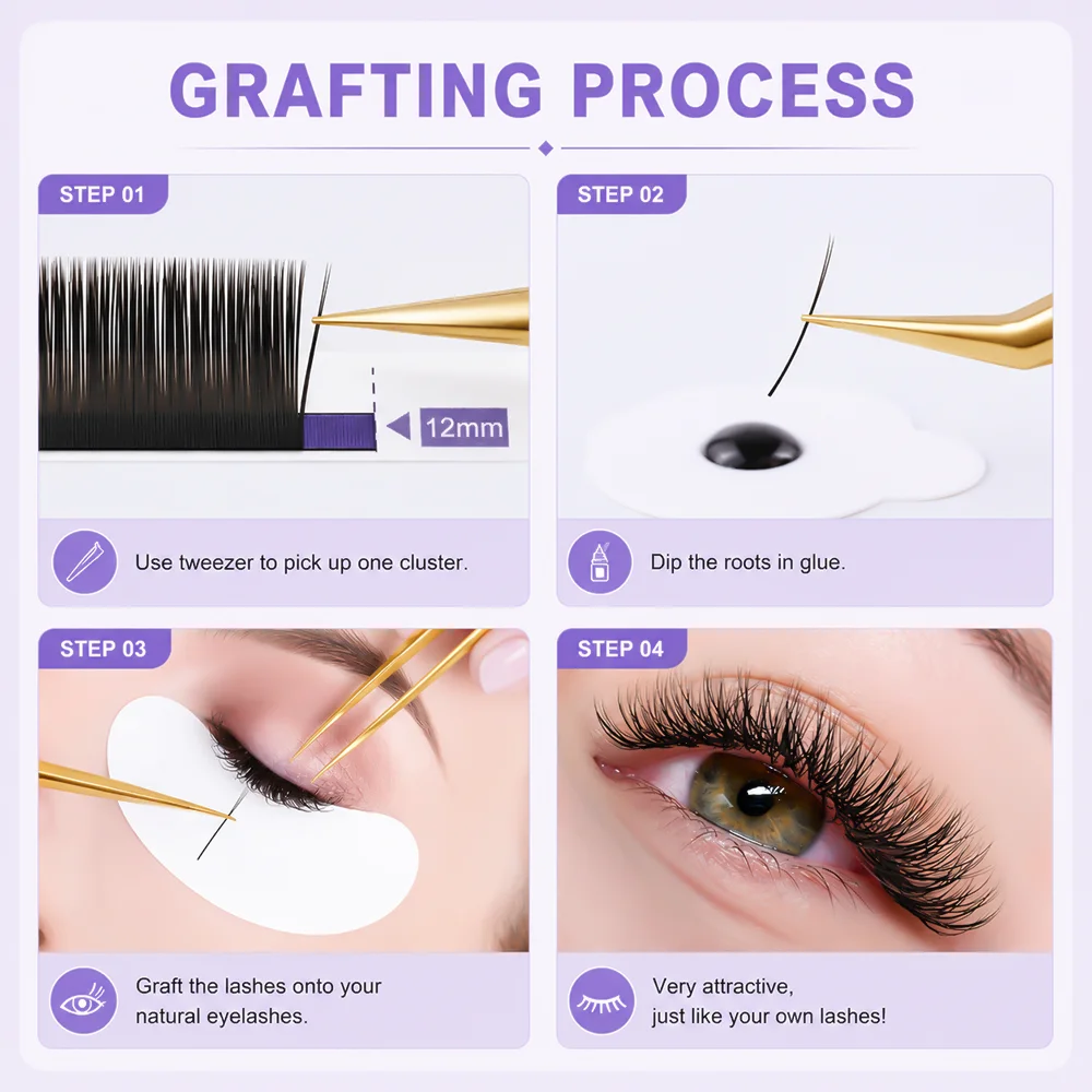 MASSCAKU Faux Mink Lash elipsa płaskie przedłużanie rzęs C/D Curl 0.15 0.20 0.25mm 8-18mm i mix podwójne podzielone porady makijaż sztuczne rzęsy — zdjęcie 7