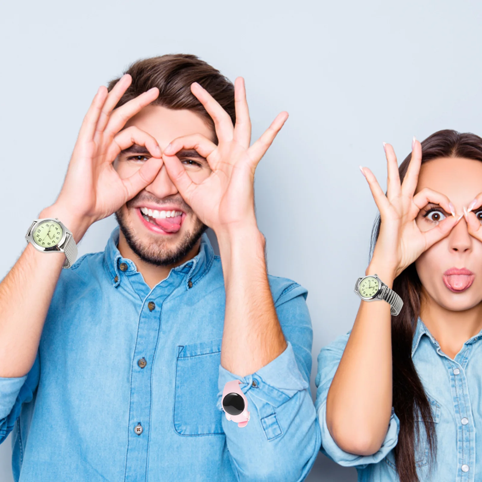 المسنين ليلة توهج الساعات الرقمية زوجين شريط مرن كلاسيكي فضي اللون طالب عارضة كوارتز ساعة اليد دائم #5