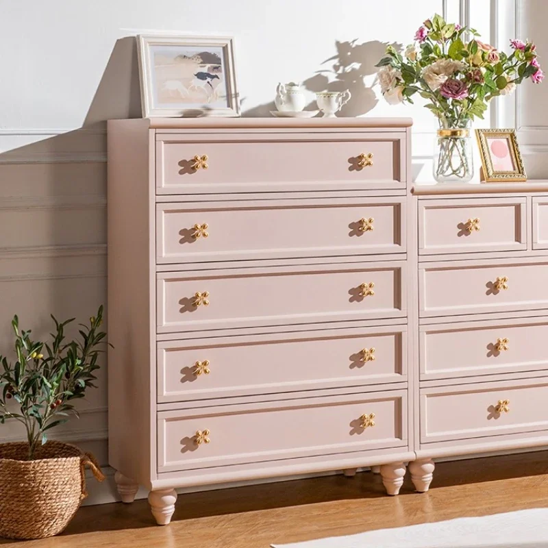 Pink furniture American light luxury solid wood chest of drawers, sofa, locker, French bedroom, bedside chest of drawers