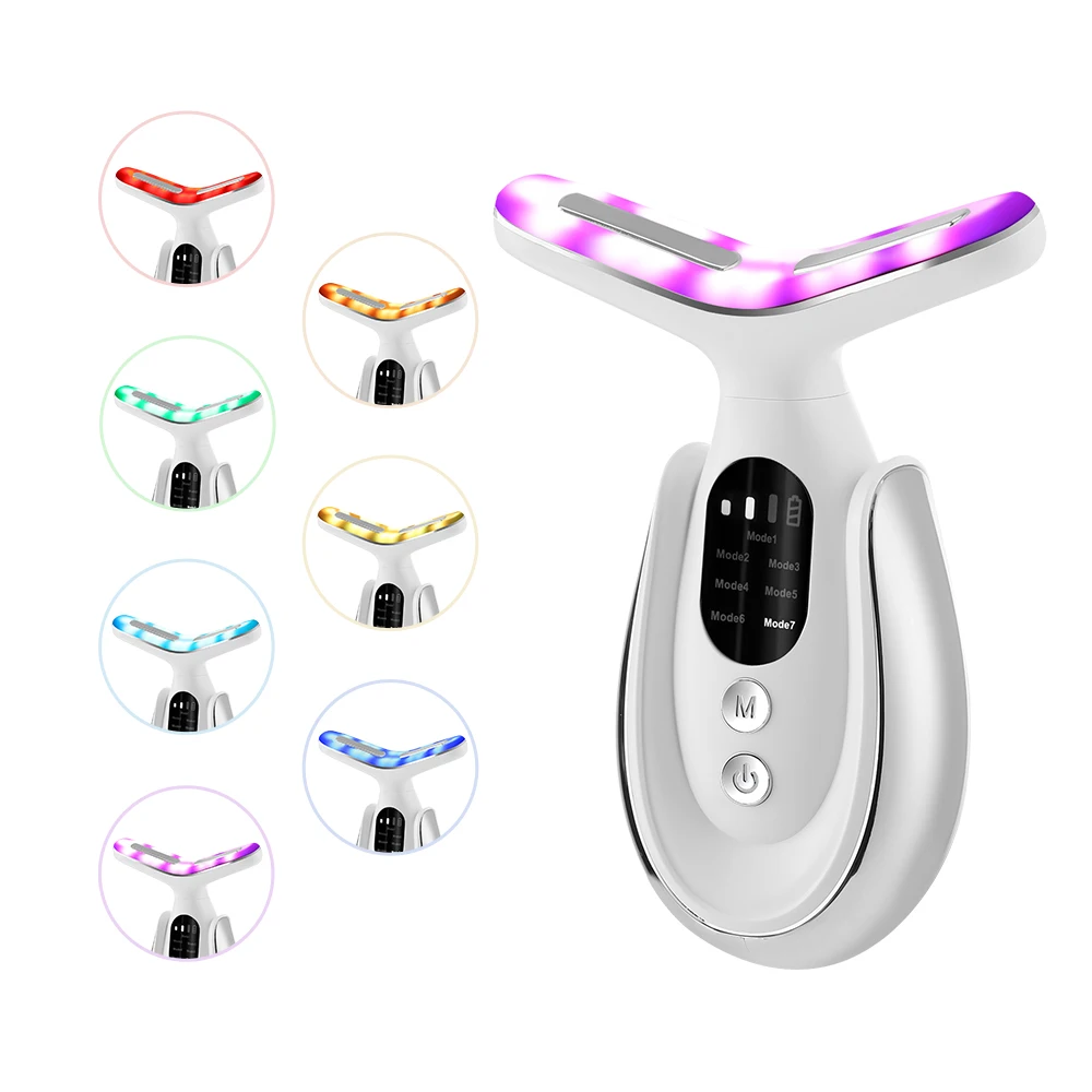 7 Color Neck Beauty Device Face Lifting Massager Double Chin Remover LED Photon Anti Wrinkle Skin Tightening Facial Massager