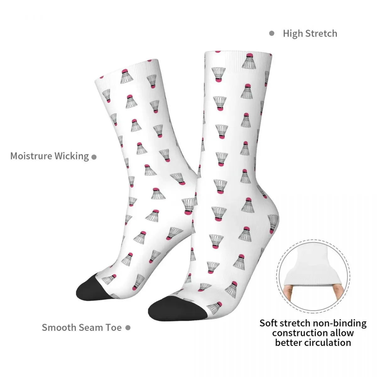 Chaussettes longues à motif de badminton pour hommes et femmes, bas Harajuku, volants de sport, accessoires rétro cool, toutes saisons, cadeaux