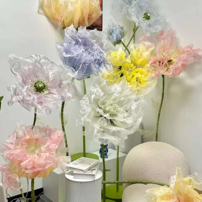 3Pcs Wedding Road Lead Flowers Artificial Flowers Silk Mesh Flower Decorative Stage Window Display Garden Decoration Home Decor