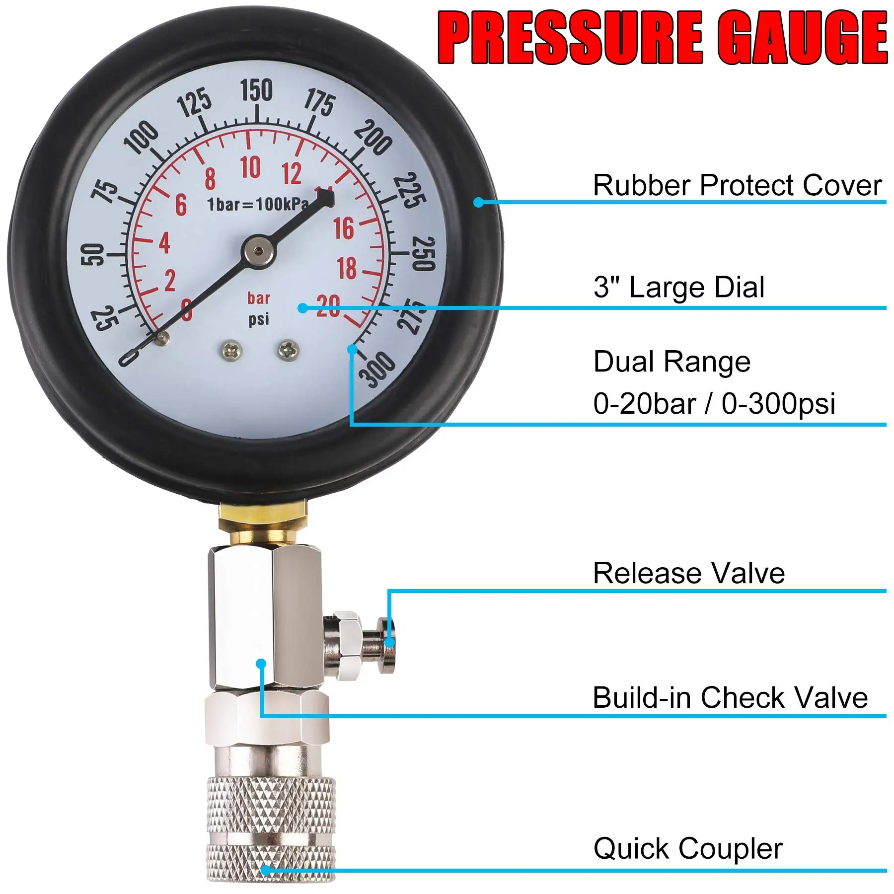 Upgrade Professional Petrol Engine Compression Tester Kit 0-300 PSI Fuel Cylinder Pressure Gauge Tool Set for Car Motorcycles