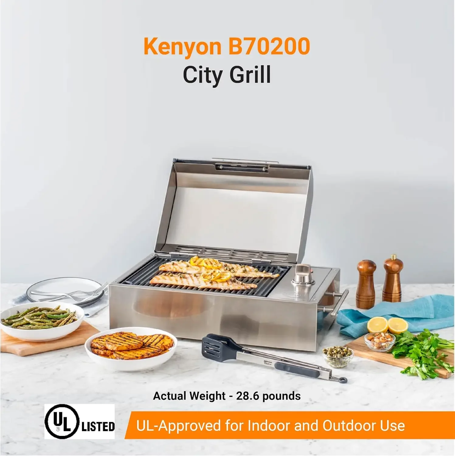 City Grill, Portable Grill, Stainless Steel, Single Burner, Knob Control, Faceted Lid, UL Approved For Use Indoors