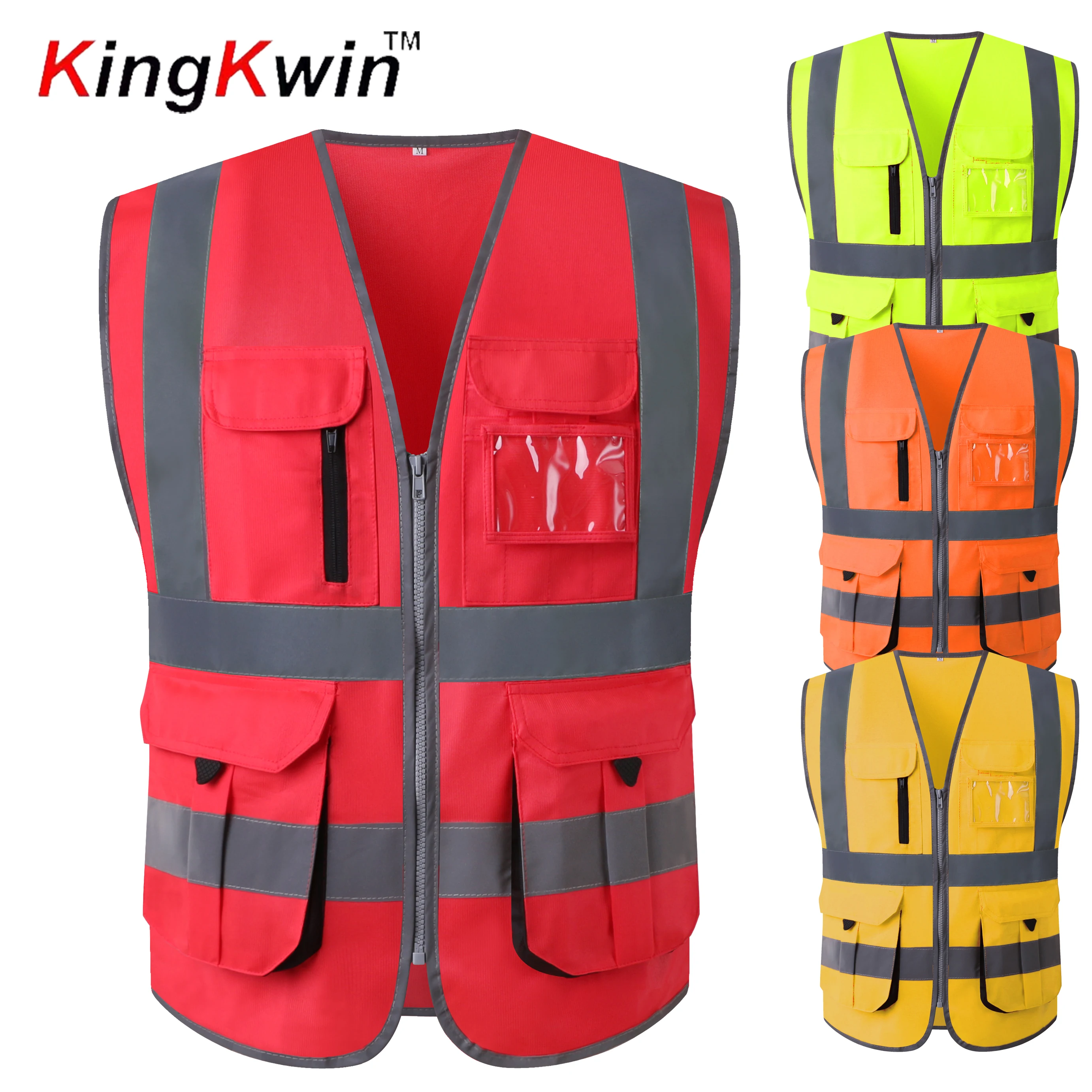 Safety Vest High Visibility With Pockets And Zipper For Men Construction Work Reflective Vest Jacket Yellow Orange Red Black