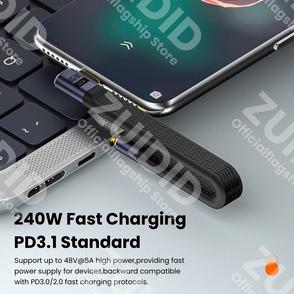 Elbow USB 4.0 Gen3 40Gbps FPC Cable PD 240W 5A Fast Charging USB C to Type C Cable Thunderbolt 3 8K@60Hz Cable USB C Data Cabel