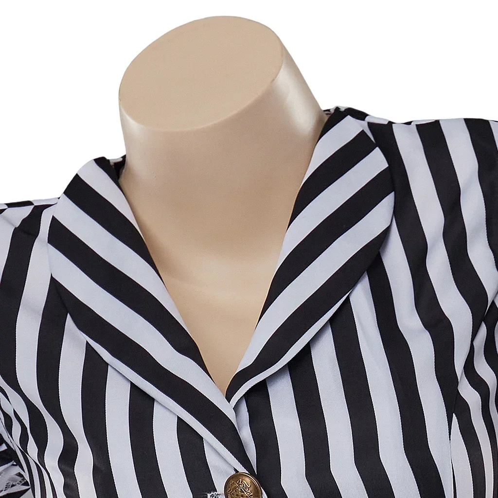 Halloween Costume Women Gothic Steampunk Coat Striped Lapel Collar Jacket Victorian Punk V Neck Flying Sleeve Jacket Tops Daily