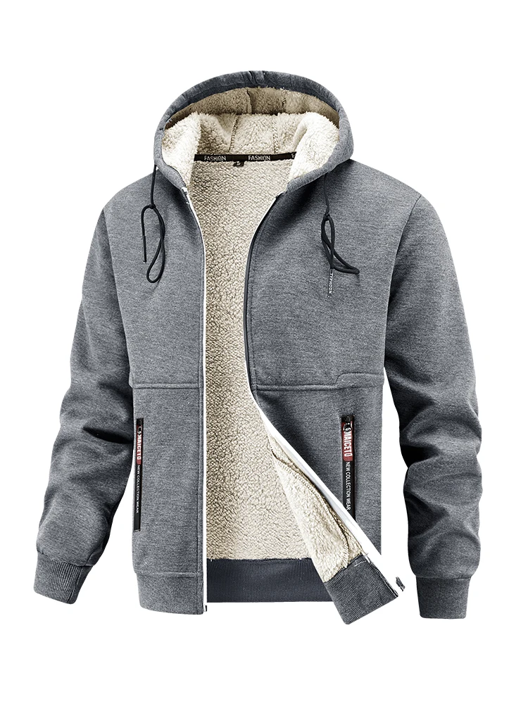 European Winter New Lamb Fleece Thick Coat Men's Outdoor Sports and Leisure Thick Hooded Jacket Top view 5