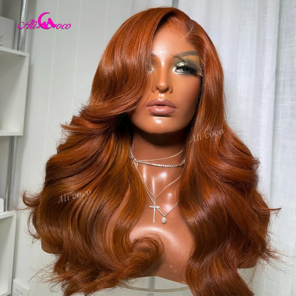 

Имбирно-оранжевый парик из натуральных волос с объемной волной, плотность 180, 13x6 HD, парики спереди, оранжевый цвет, 5x5, кружевная застежка, предварительно выщипанные для женщин