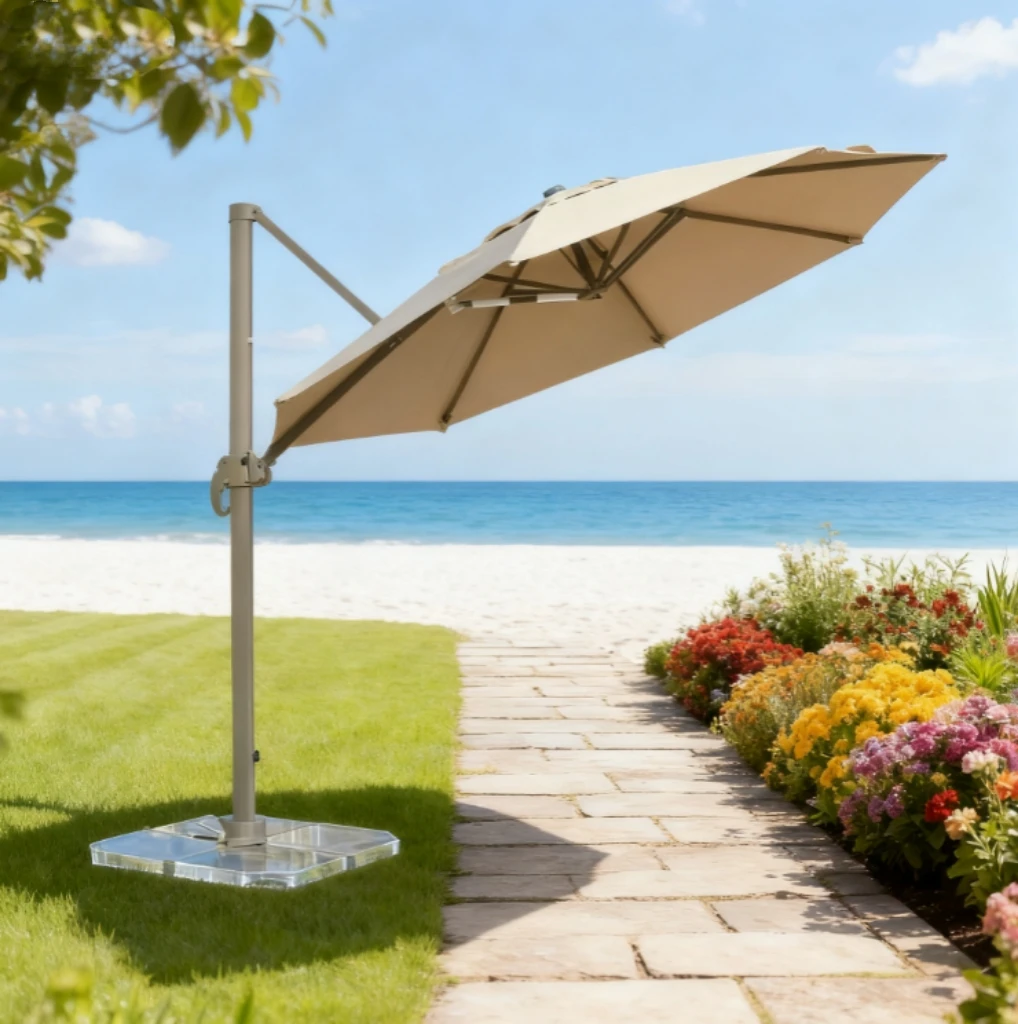！@Customized Logo Outdoor Furniture Garden Sunshade Patio Umbrella Heavy Duty Rotating Base Cantilever Roman Umbrella