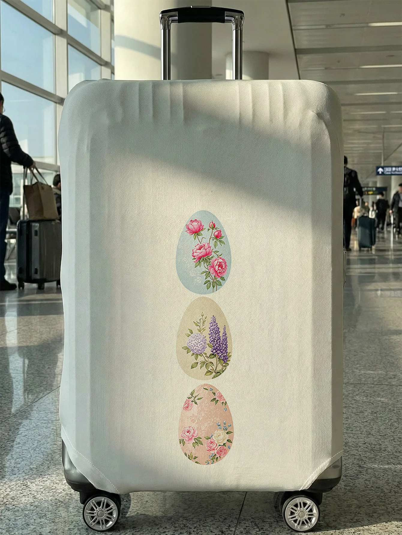 

White Base Vintage Flower Easter Egg Luggage Cover, Suitable for 18-32 Inch Luggage Cover, Luggage Handle Glove, Travel Accessor
