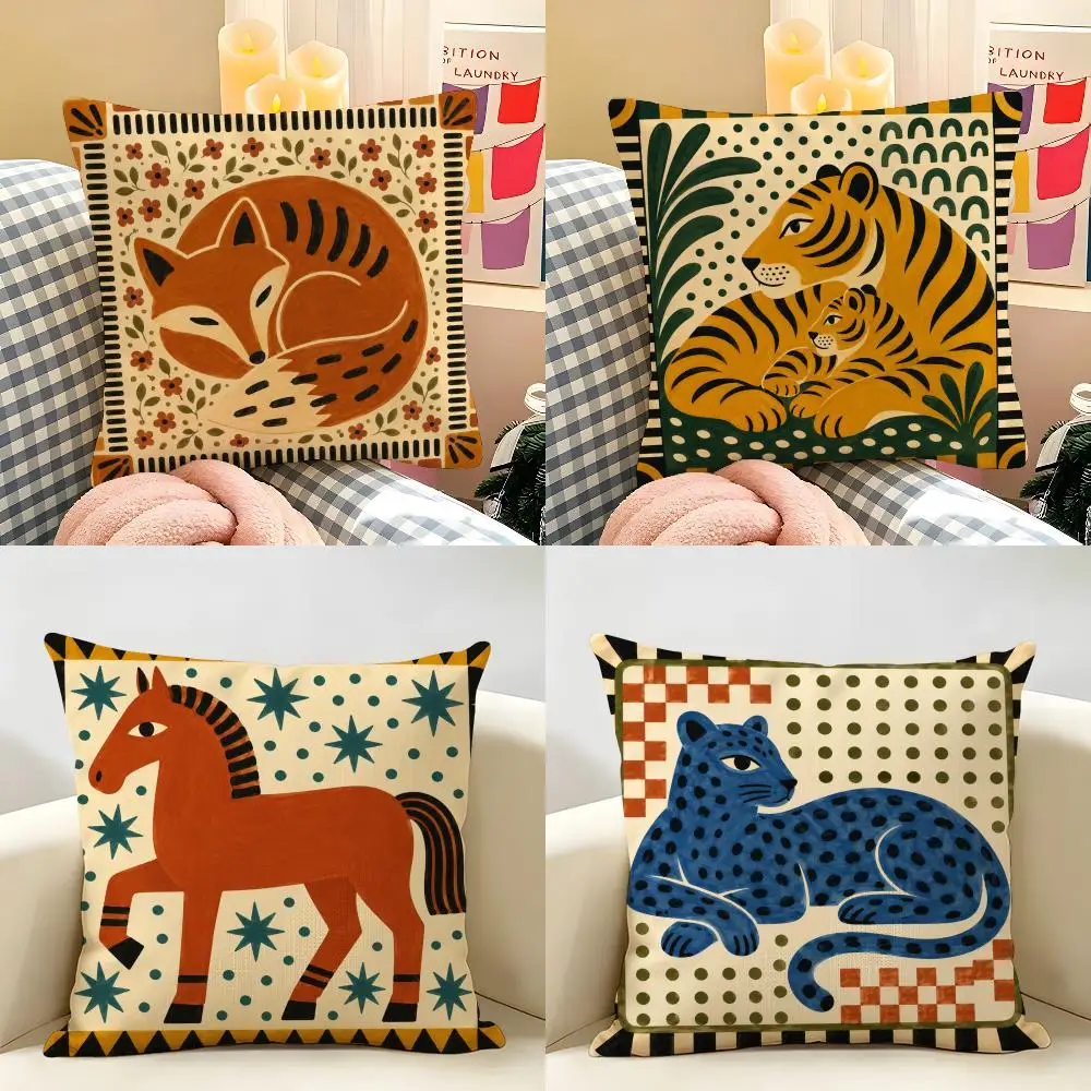 Ancient Egypt Abstract Colorful Cushion Cover Natural Linen Organic Fabric Double-Sided Printing Breathable For Home Decor